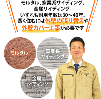 いずれの外壁材も長く住むには張替えやカバー工事が必要です