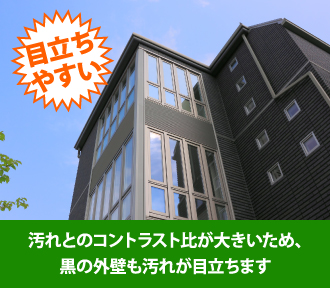 汚れとのコントラスト比が大きいため黒の外壁も汚れが目立ちます